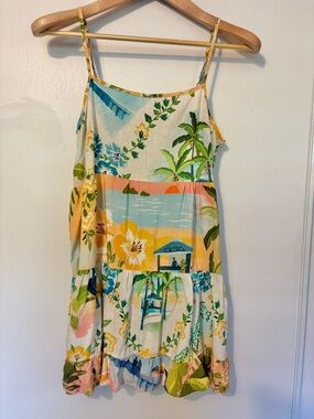FARM Rio Floral Tropical Flowy Mini Dress Size Small Tiered Spaghetti Strap Boho